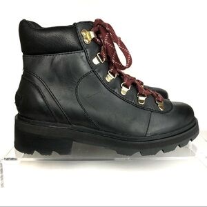 Sorel Women Lennox Hiker STKD Waterproof Black Leather Lace Up Boots Sz 7